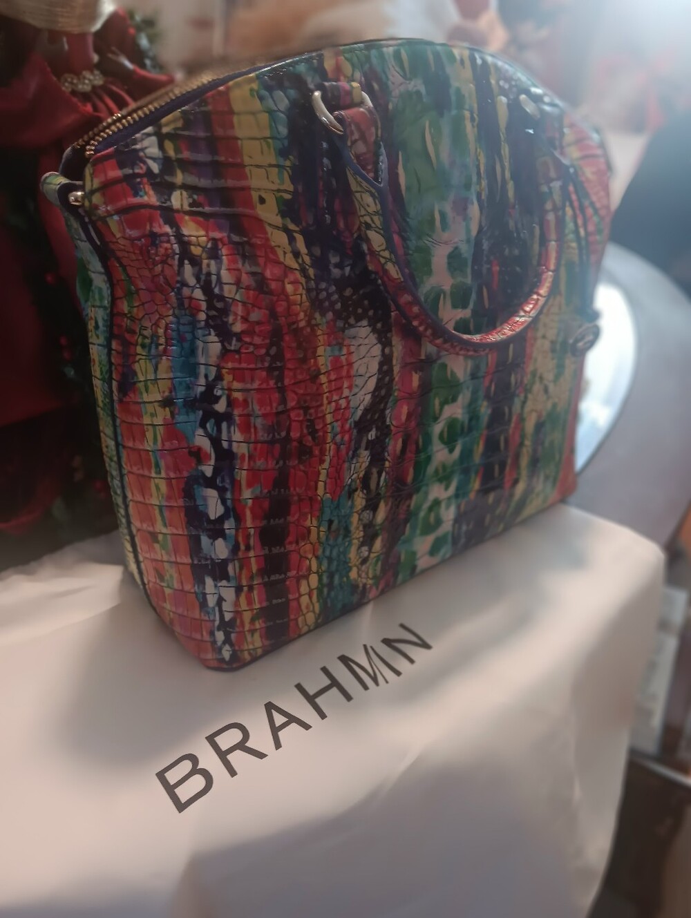 Brahmin Multicolor Croc-Embossed Leather Satchel - NEW